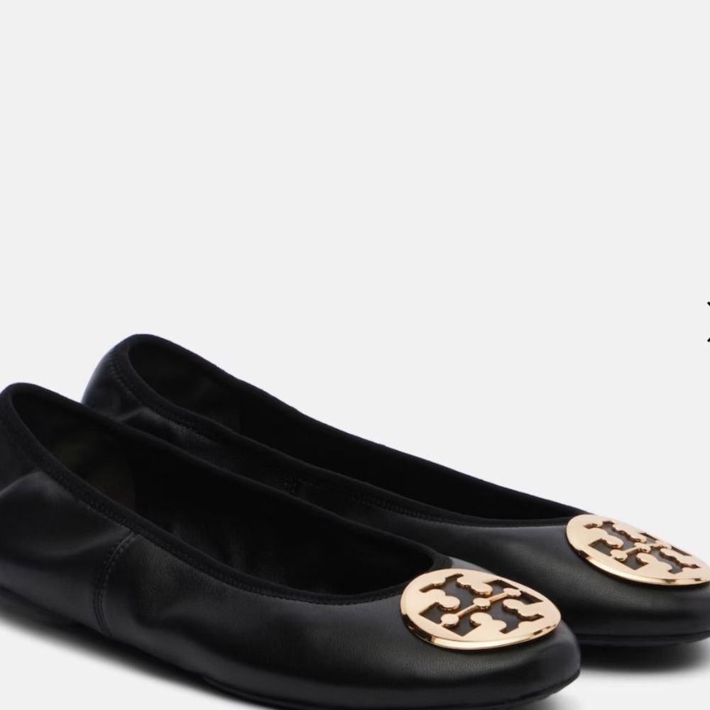 Tory Burch Minnie Reva Travel Black Leather Ballet Flats Women's Size 9M $290